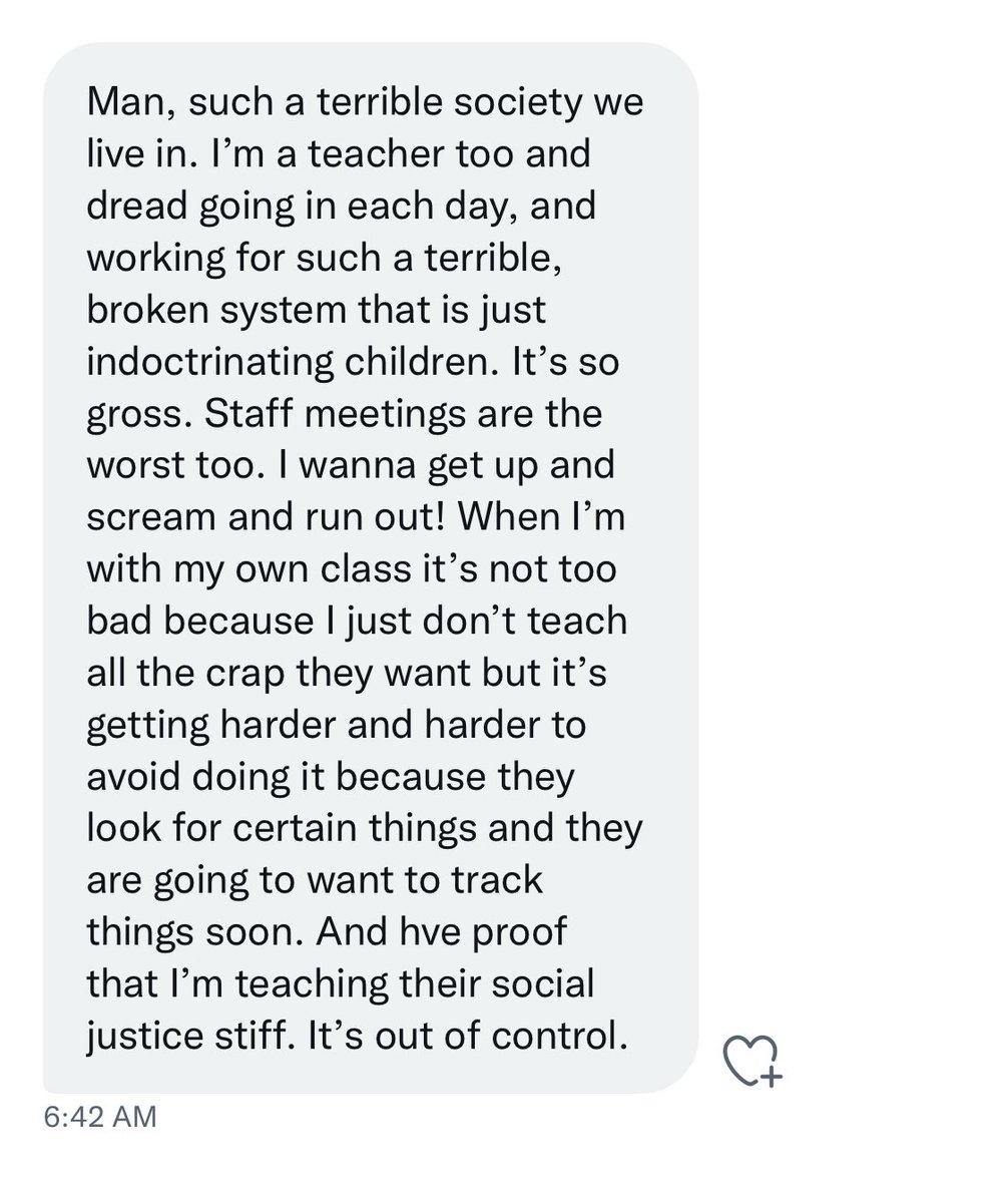 ChanLPfa's tweet photo. Why are so many Ontario teachers feeling this way @Sflecce? Will you be a voice of reason? Please put adequate protections in place for teachers who are not woke radicals. They need to know that they can present dissenting views and not lose their jobs over it. #FreeTheTeachers https://t.co/sNyTMC4H3l