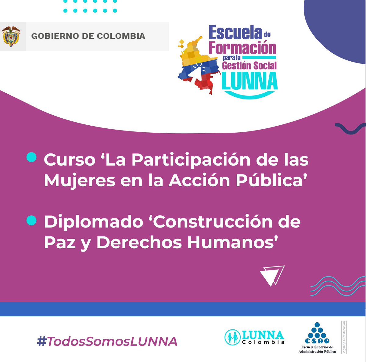 ¡Agéndate! En 2022, no te pierdas los cursos y diplomados de la Escuela de Formación para la Gestión Social LUNNA. 

¡Te estaremos compartiendo más información! #TodosSomosLUNNA