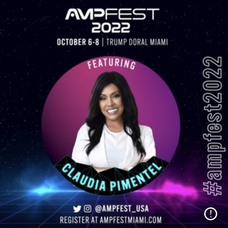 Join us this year as we come together Oct 6-8th @trumpdoral 

Taking a glimpse at the potential future of society & become a voice in that potential! 
#AMPFest22 @ampfest 

Make sure to purchase your tickets ampfestmiami.com 
And use promotional code CLAUP 
@ampfest_usa