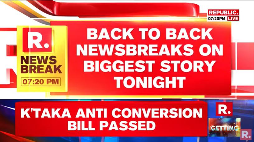 republic's tweet photo. #BREAKING | Karnataka government passes Anti-Conversion Bill amid massive ruckus in Legislative Council 

Tune in to watch here- https://t.co/fyBXoa0vac https://t.co/bSeKCzx2W7