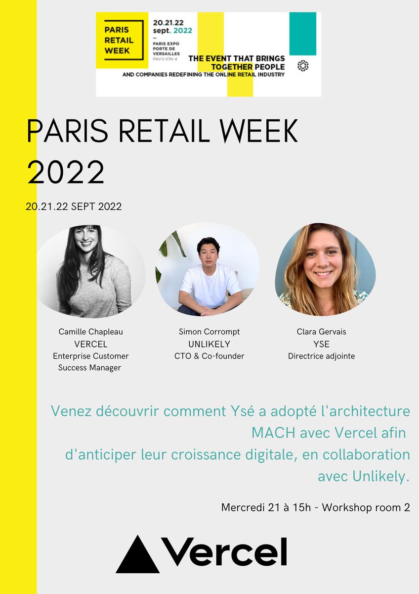 Camille_Cha's tweet image. I'll be speaking at #PRW next week about headless, Vercel, performance. Come see me, Wednesday at 15h! #paris #vercel #ecommerce #MACH