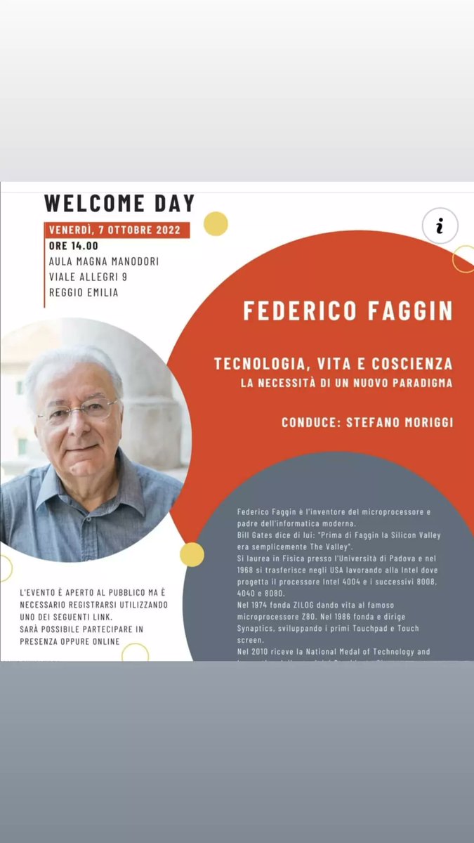 WELCOME DAY DEL CORSO DI LAUREA IN Digital Education di Unimore - Università degli Studi di Modena e Reggio Emilia

L'incontro è aperto al pubblico ma è necessario registrarsi:
PARTECIPAZIONE IN PRESENZA
courseroom.it/faggin-inprese…
PARTECIPAZIONE ONLINE
courseroom.it/faggin-online