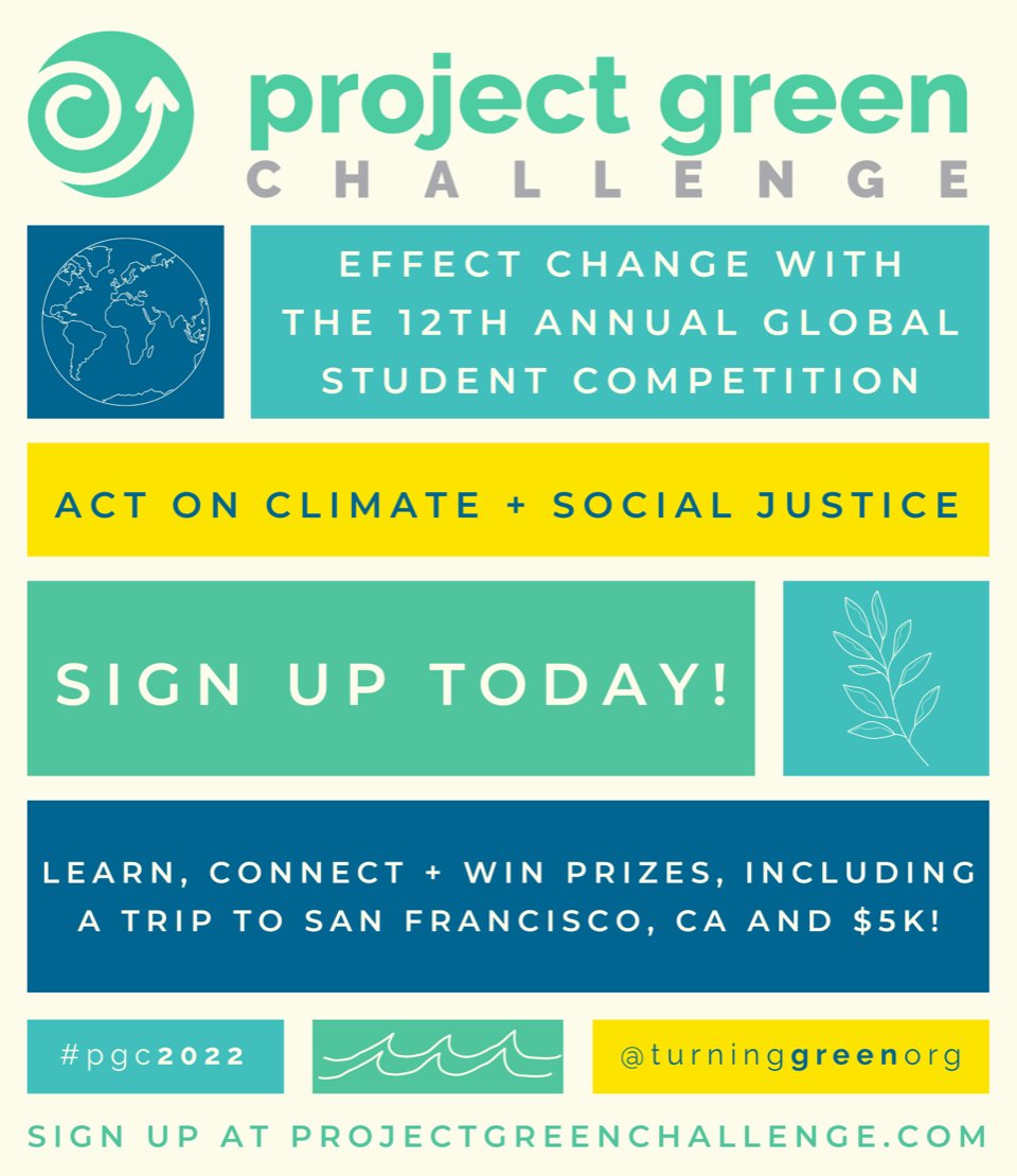 WaterCalcOrg's tweet image. Want to make change in the world, but don’t know where to begin?

Join #ProjectGreenChallenge and embark on a 30-day journey diving into all things environmental with @TurningGreenOrg and students worldwide!

Starts October 1. Sign up and details: projectgreenchallenge.com