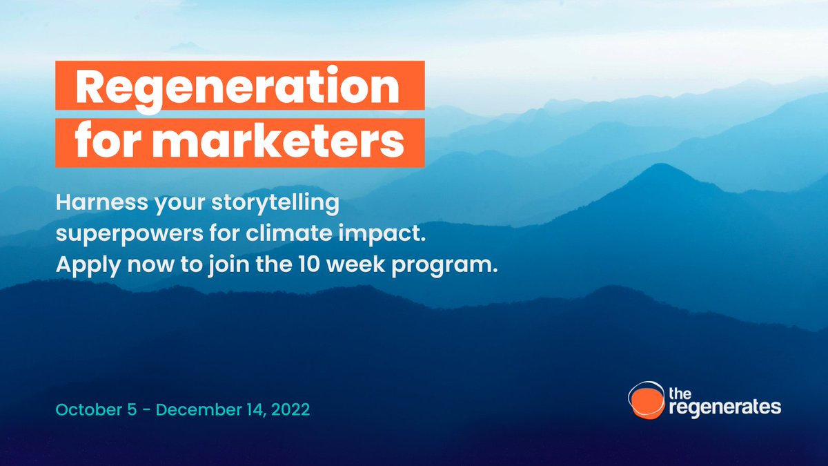 Storytelling is a climate action and marketers have a powerful role to play. 

Join Regeneration for Marketers, a 10-week program designed for marketers and storytellers  to explore how to use your skills to do something about the climate crisis.

Apply bit.ly/3qC7Sur