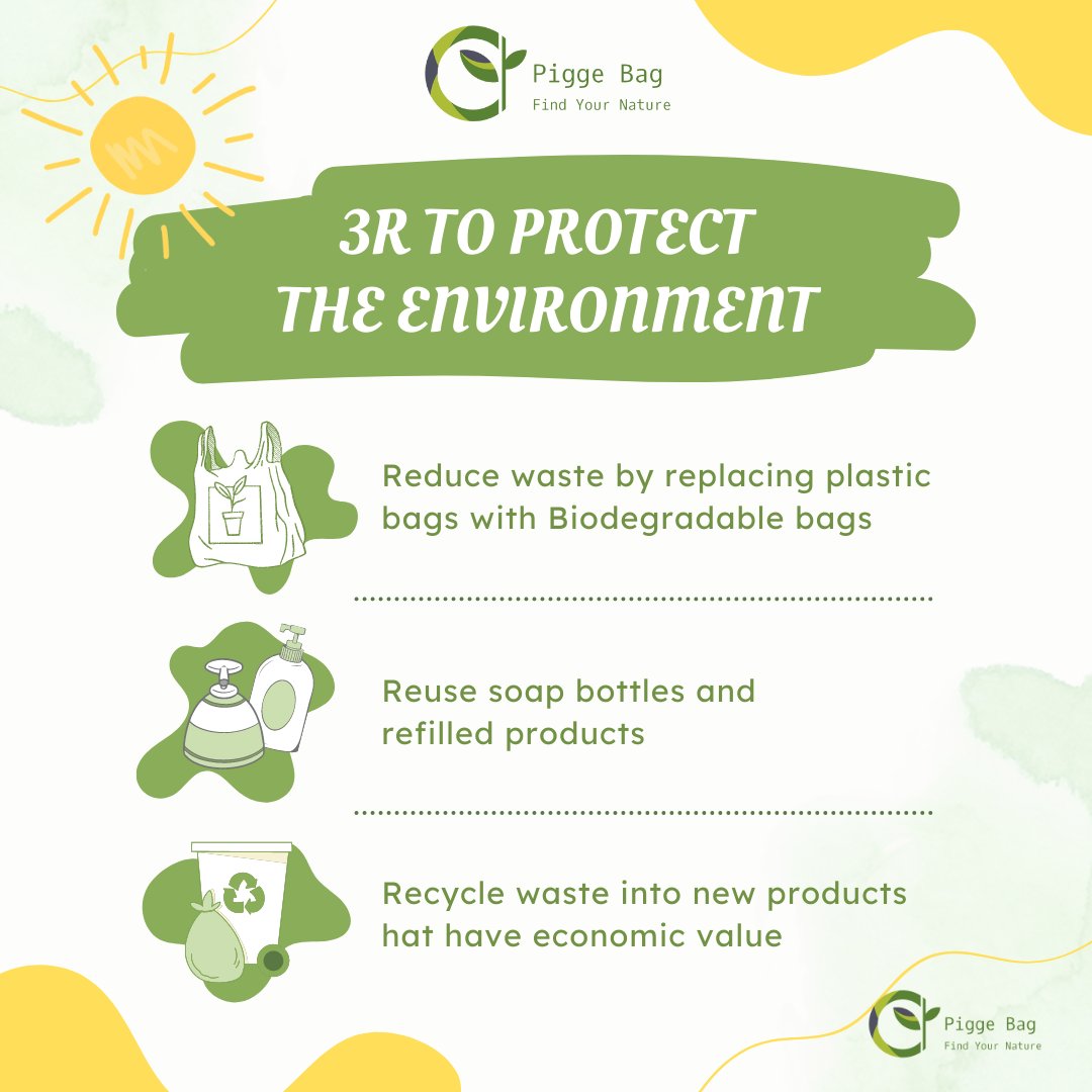PiggeBags's tweet photo. 3 R To Protect The Environment
Reduce waste by replacing plastic bags with biodegradable bags,
Reuse soap bottles and refilled product
Recycle waste into new products hat have economic value
#save #saveearth #SaveThePlanet #stopplastic #stopplasticuse #ecofriendly #piggebag https://t.co/B15wpvWbKg