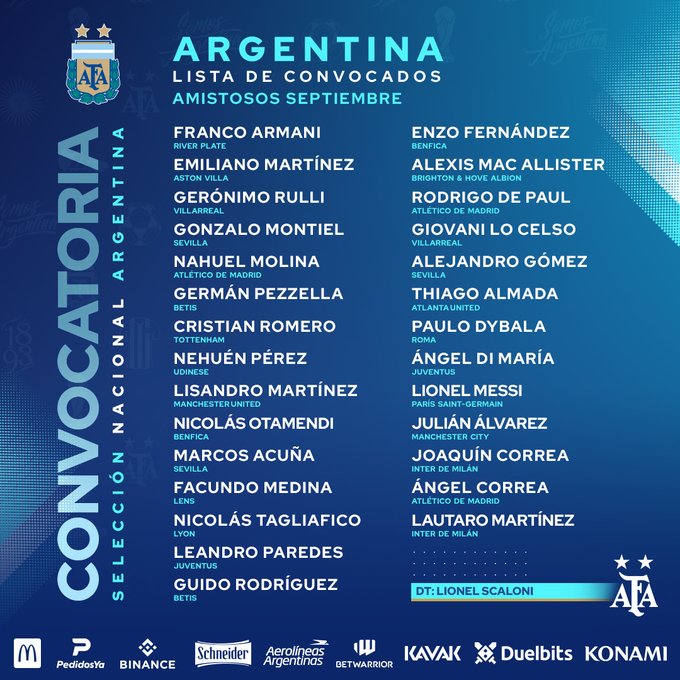 Oficial Argentina confirma su convocatoria para enfrentar a Honduras y