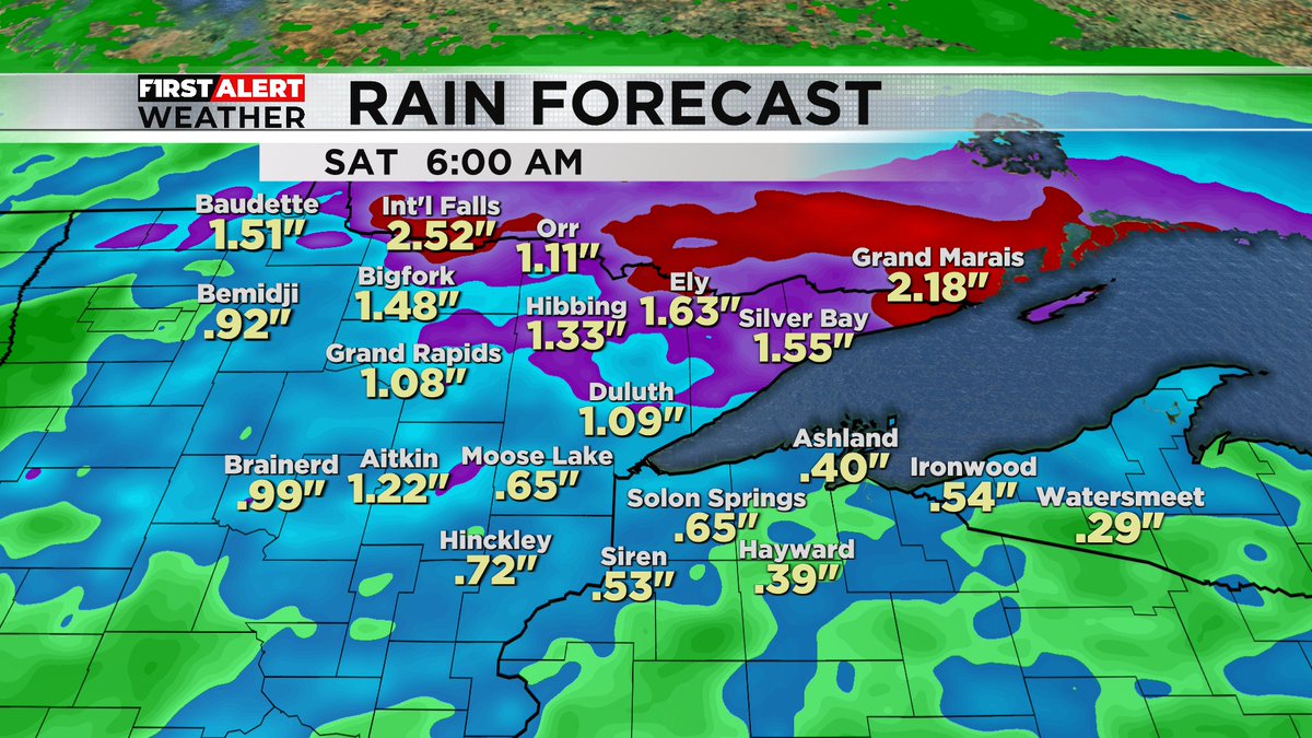 The main impacts from moderate to heavy rain over the next couple days will be over northern MN, where some areas may exceed 2-3' of rainfall along the borderlands of MN and Canada. You can track these storms with us on our weather app here: kbjr6.com/page/apps/