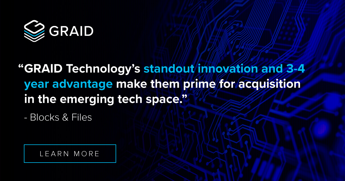 GraidTechnology's tweet image. Award-winning #SupremeRAID made a big splash at #FMS2022. Learn why the pros at @BlocksandFiles think our standout innovation and 3-4 year advantage in the storage market makes us prime acquisition bait. Read the article: bit.ly/3CK6s8i 

#AcquisitionBait #innovation