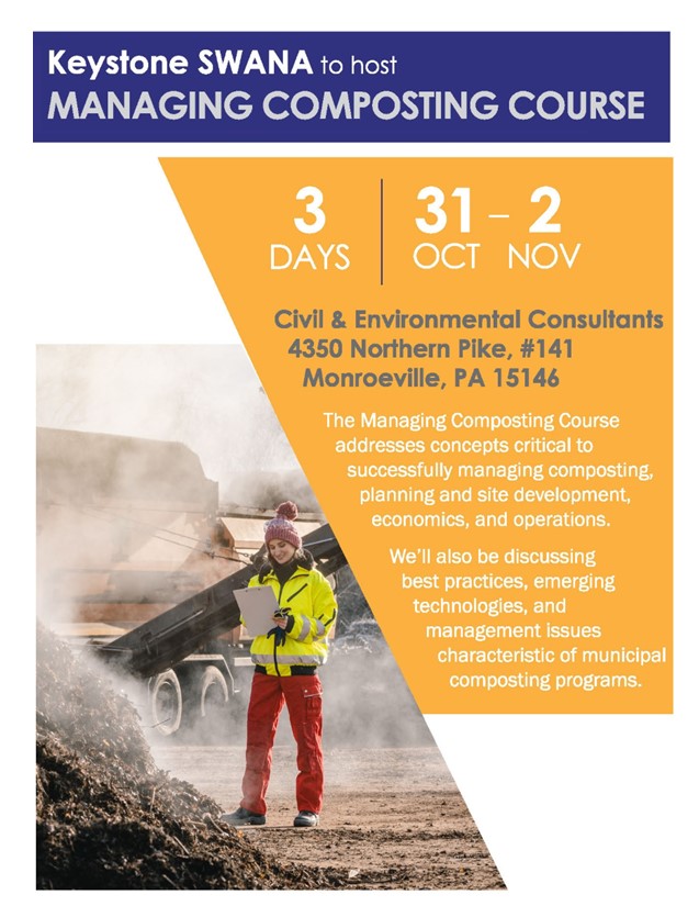 REGISTRATION IS OPEN for the Managing Composting Programs SWANA Certification Course. Act fast, deadline to register is October 6. ow.ly/yrsq50KKhig
