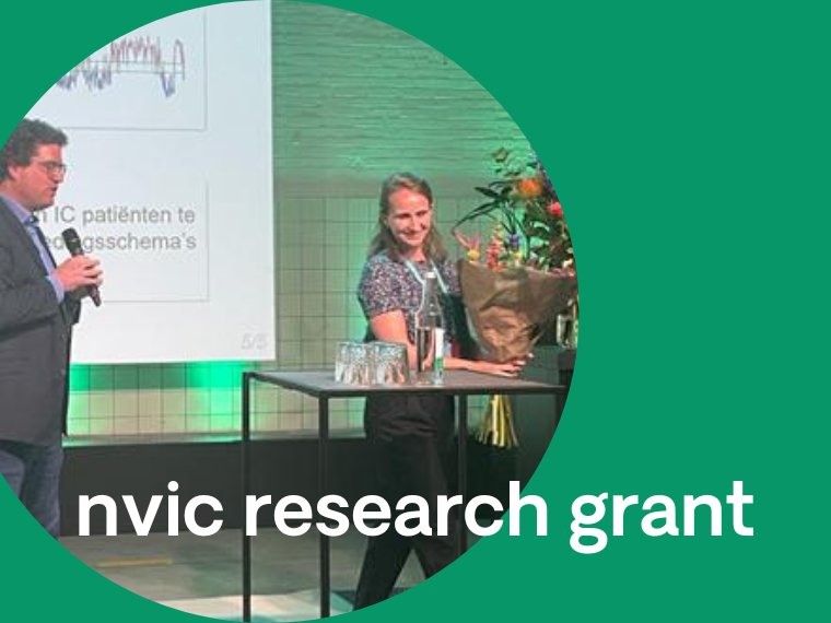 Tijdens het NVIC najaarscongres is de NVIC research grant uitgereikt aan Floor Hiemstra. Zij won de grant voor haar onderzoeksvoorstel ‘Effect van cyclische versus continue enterale voeding op het circadiane ritme en slap in kritisch zieke patiënten’.