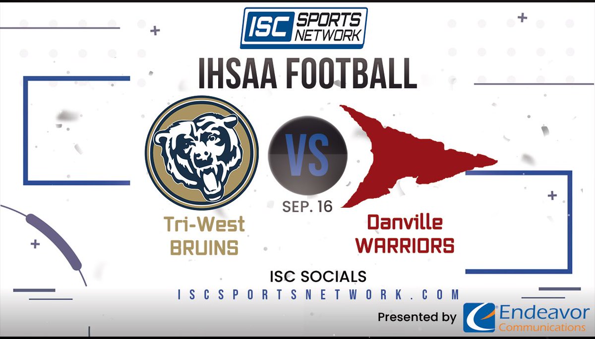 Sagamore 𝐒𝐇𝐎𝐖𝐃𝐎𝐖𝐍

Unbeaten in league play, the Bruins clash with the Warriors for an early leg up in the conference!

<a href="/TriWestFootball/">Tri-West Football</a> 
🏈🆚🏈
<a href="/dchswarriors/">Danville Athletics</a>

Watch on ISC &amp; Comcast 81 at 7p - game stream is also FREE on ISCSportsNetwork.com, ISC YouTube and socials.
