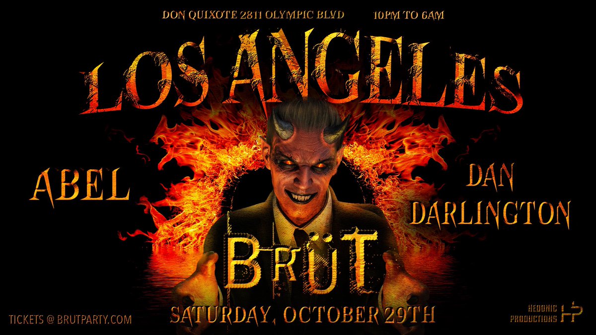 brutparty's tweet photo. BRÜT Party returns to Los Angeles with its SELL OUT Halloween event!
DJ’s ABEL and DAN DARLINGTON will render your body defenseless with seductive pure HOUSE Music for 8 full hours!
Tickets online @ https://t.co/6nvlSAWrsN
#lahalloween #lagay #gayhalloween https://t.co/dJDUYDkmwk