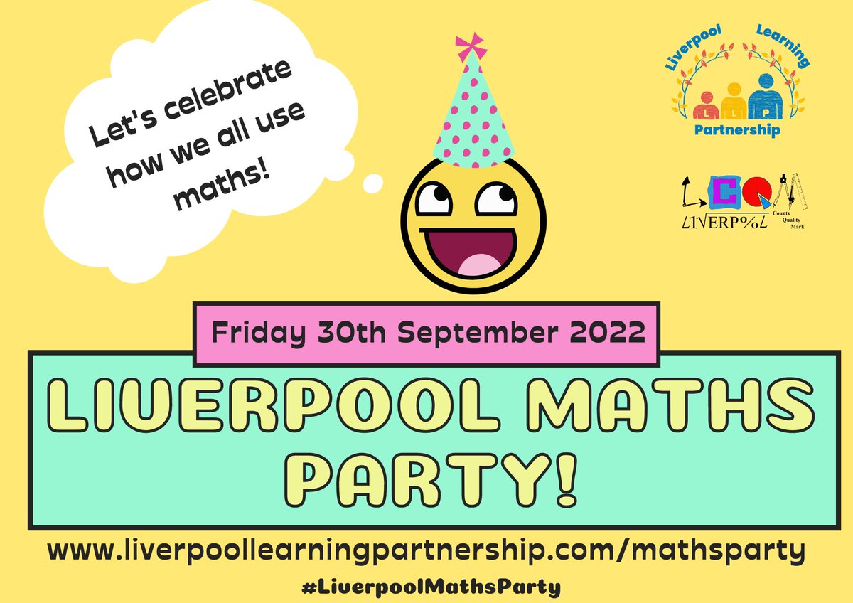 llpartnership's tweet photo. How will you be exploring and celebrating maths on Friday 30th September #LiverpoolMathsParty #LiverpoolCounts
https://t.co/MamDjp3TGV https://t.co/4aTP4IJhBE