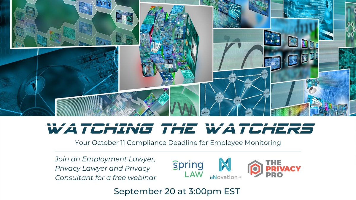 SpringLawFirm's tweet photo. Join us on Tues Sept 20 at 3-4pm ET for our free webinar to map out your gameplan before Oct 11.
Register here: https://t.co/IAr3lbVqvd
For questions, email webinars@theprivacypro.com
#HR #EmpLaw #Employer #EmployeeMonitoring #Privacy #WorkplacePrivacy https://t.co/VNA0JE8wMU