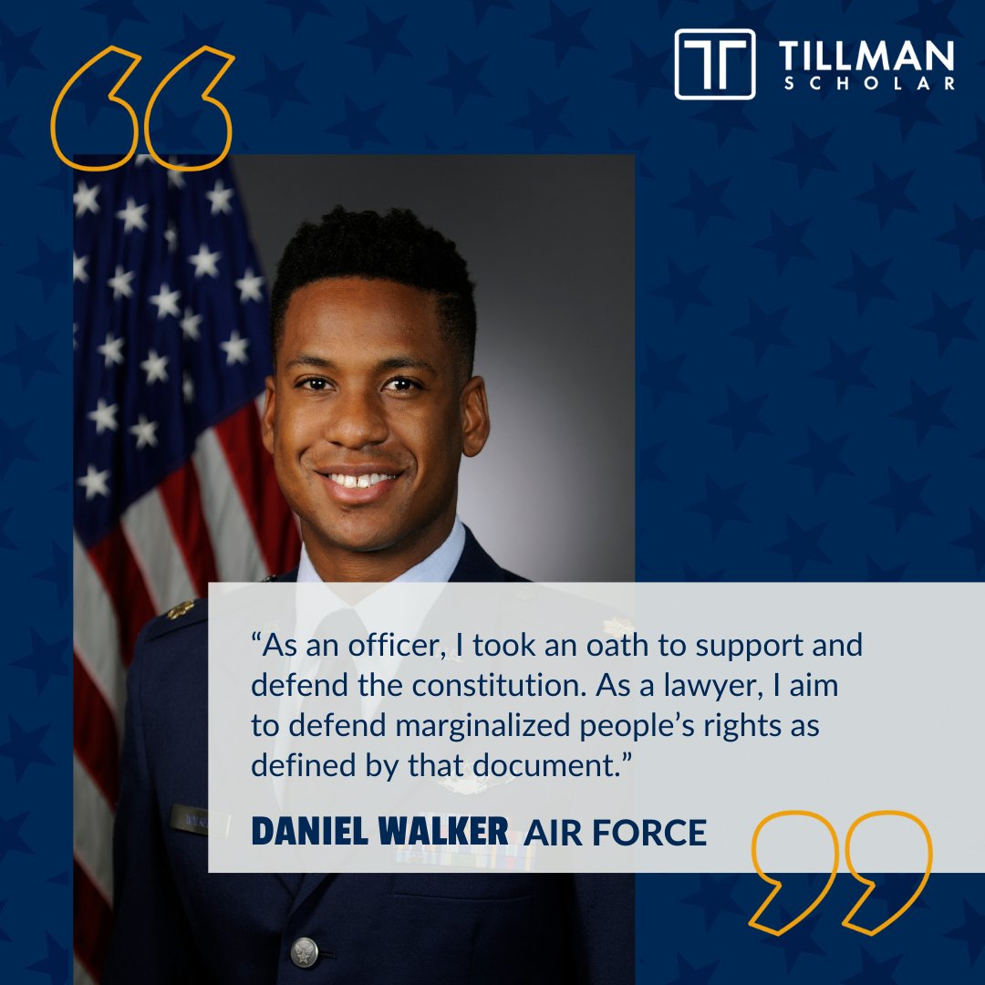 pattillmanfnd's tweet photo. “As an officer, I took an oath to support and defend the constitution. As a lawyer, I aim to defend marginalized people’s rights as defined by that document.”
Meet 2022 Tillman Scholar Daniel Walker & the 2022 class of scholars: https://t.co/wIFjdPq0KR
#60DaysofScholars https://t.co/qRI79ao53z