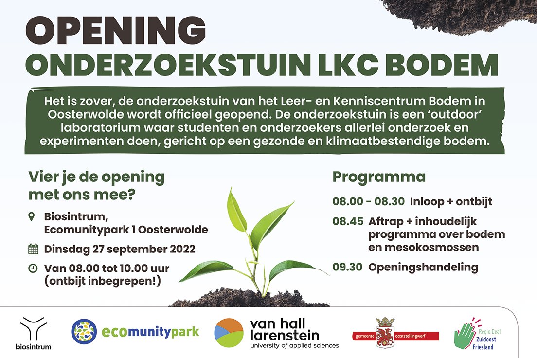Vanuit lectoraat Duurzaam Bodembeheer is #HVHL nauw betrokken bij het Biosintrum. Dinsdag 27 september wordt daar een onderzoekstuin LKC Bodem geopend. Je bent van harte uitgenodigd om dit van 8:00 uur tot 10:00 uur mee te beleven: forms.office.com/r/esJAFzLC5i
