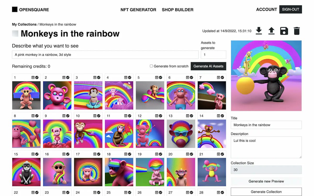 opensquare_art's tweet photo. The NFT AI Generator powered by Stable Diffusion @StabilityAI has just been released! ✨ Generate your NFTs in a text-to-image format through AI

Check it out ⬇
https://t.co/TrdDYttxkq

Are AI-generated NFTs the next wave? 🤔 https://t.co/bcWLGDgvg0
