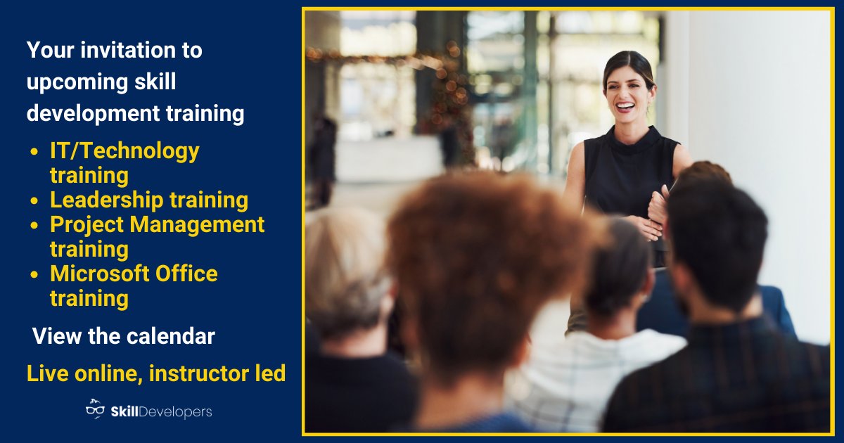 View the calendar here: skilldevelopers.com/schedule/
Invest in your yourself &amp; your employees. Trade a few hours in to upskill &amp; reskill for months or years of ROImpact including better making business decisions, boosting morale and productivity, and staying ahead of the competition.