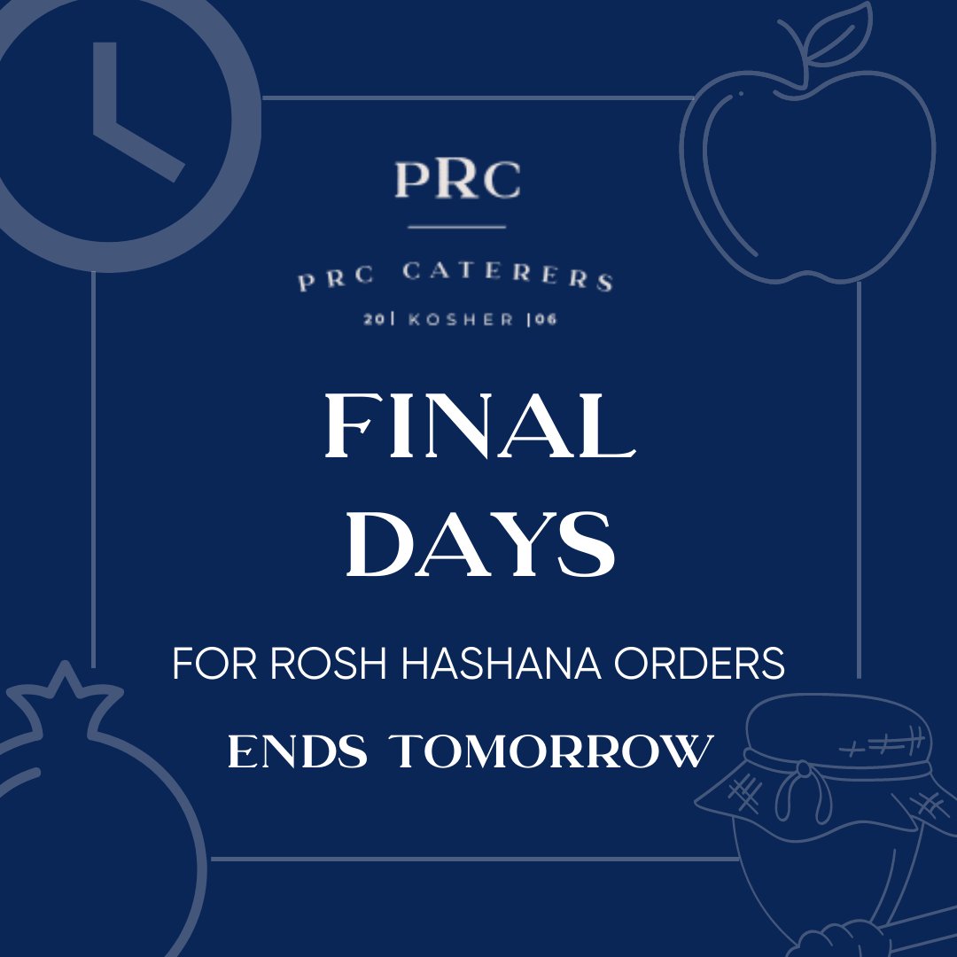 PRCCaterers's tweet photo. Tomorrow is the last day to place your Rosh Hashana orders!
Want a delicious meal without all of the mess? Order here: https://t.co/MhjiQTiLo4 https://t.co/e7fUZ92pHW