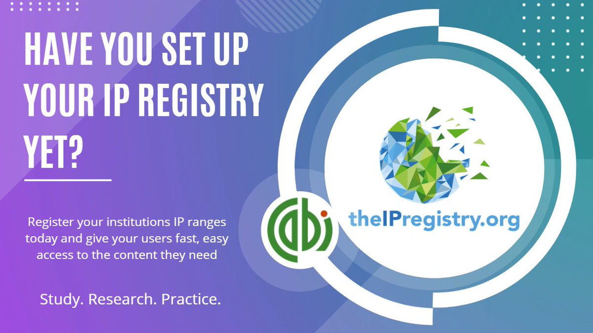 CABI_Knowledge's tweet photo. Do you subscribe to CABI content? Make sure your IP data is correct in @ip_registry to ensure your access to content is set up correctly https://t.co/N5pUjKNQbM

#libraries #librarytwitter #librarylife #AcademicLibraries #ebooks #compendia #database https://t.co/jeakWlUalI