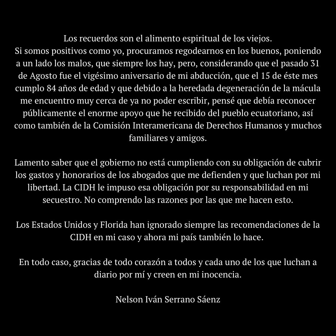 #últimahora Hoy Nelson Serrano cumple 84 años y manda un mensaje al pueblo ecuatoriano desde el Corredor de la Muerte. 🇪🇨

#Ecuador #LibertadNelsonSerrano #noticia #noticias
