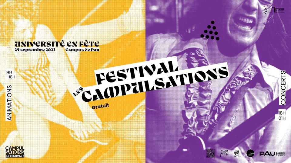 universite_uppa's tweet photo. 🤩 L'#UniversiteEnFete et les #campulsations vous donnent RDV jeudi 29/09 sur le campus de #Pau.

➡️ https://t.co/SYnBSmoNN9

Dès 14h village associatif, activités sportives et scène tremplin. Concert gratuit (et ouvert à tous) à partir de 18h. 🥪 🥤 

 #FeteUPPA https://t.co/xTy0XtQMbz