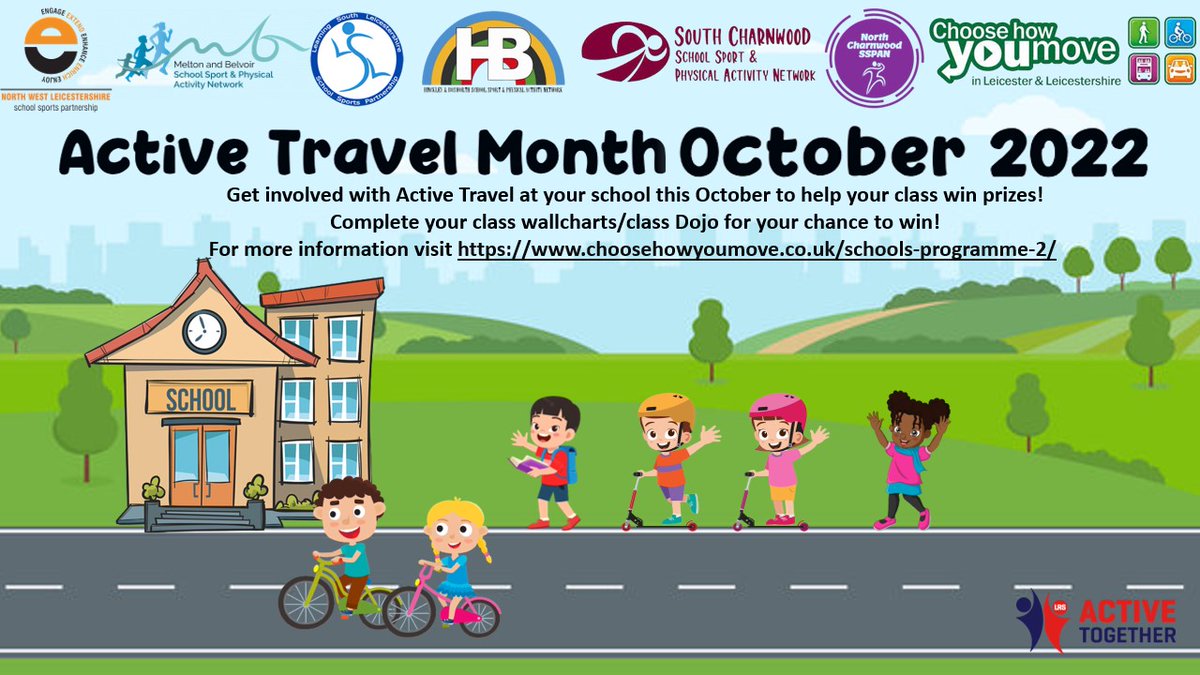 Next week our Active Travel October Month starts! Get involved by using the wallcharts or recording your Active Travel on Class Dojo for your chance to win prizes! #ActiveTravel #ActiveOctober @CHYMLeic