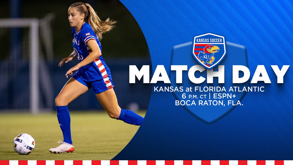 KUWSoccer's tweet photo. 𝐌𝐀𝐓𝐂𝐇 𝐃𝐀𝐘!
⚽️ at Florida Atlantic
📍 Boca Raton, Fla.
🕕 6 p.m. CT
📺 https://t.co/Vq9s43SLgx
📊 https://t.co/pvwXmkddtu
#RockChalk https://t.co/6Ou6ScXNzd