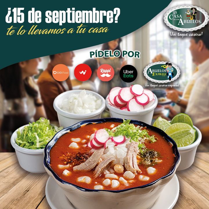 Hoy se celebra en grande y nosotros estamos listos para llevarte hasta tu hogar nuestro delicioso pozole 🇲🇽 

¡No te quedes con el antojo! consiente en grande a toda la familia con un toque casero 🥳