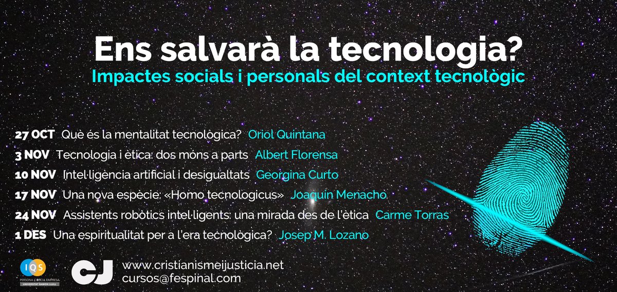 ⚡️Com si d’un nou ídol es tractés, fiem en la tecnologia la solució a tots els nostres mals.

✍️Obertes les inscripcions del curs central d'aquest curs, "Ens salvarà la tecnologia?": cristianismeijusticia.net/civicrm/event/…