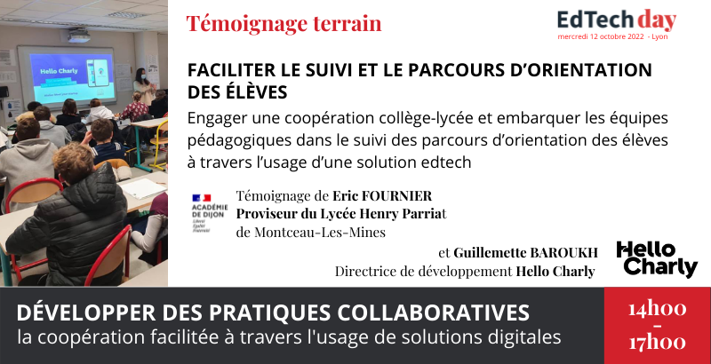 EdtechLyon (@edtechlyon) on Twitter photo Collaborer entre enseignants #college et #lycee pour soutenir la réussite des élèves dans leur projet d'orientation : c'est le témoignage que partagera Eric Fournier, proviseur dans l'<a href="/AcademieDijon/">Académie de Dijon</a> sur l'usage de <a href="/hellocharly_/">Hello Charly</a>
📆12 oct,,Lyon,#EdTechDay edtechday.net Collaborer entre enseignants #college et #lycee pour soutenir la réussite des élèves dans leur projet d'orientation : c'est le témoignage que partagera Eric Fournier, proviseur dans l'<a href="/AcademieDijon/">Académie de Dijon</a> sur l'usage de <a href="/hellocharly_/">Hello Charly</a>
📆12 oct,,Lyon,#EdTechDay edtechday.net