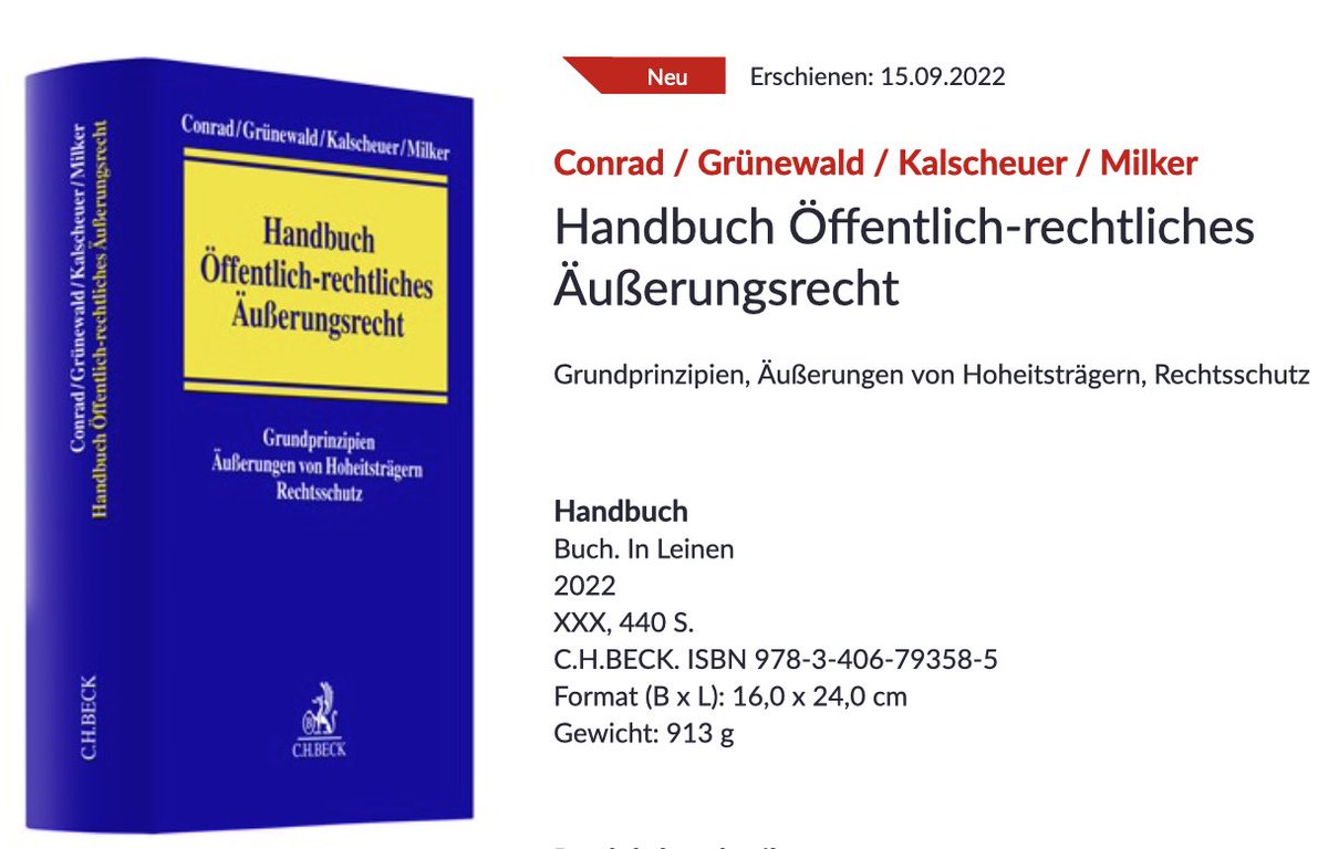 Alena Wolf (@alena_wolf) on Twitter photo Mammut-&Herzensprojekt: Handbuch Öffentlich-rechtliches Äußerungsrecht heute erschienen👏 <a href="/CHBeckRecht/">Verlag C.H.BECK Recht</a>! Meine Kapitel behandeln ua: staatl #Nudging mit Menschenbild der Verfassung vereinbar?, Lösch- &Sperrverhalten ÖR #Rundfunkanstalten,
#Merkel-Podcast kein Verstoß #Staatsferne Mammut-&Herzensprojekt: Handbuch Öffentlich-rechtliches Äußerungsrecht heute erschienen👏 <a href="/CHBeckRecht/">Verlag C.H.BECK Recht</a>! Meine Kapitel behandeln ua: staatl #Nudging mit Menschenbild der Verfassung vereinbar?, Lösch- &Sperrverhalten ÖR #Rundfunkanstalten,
#Merkel-Podcast kein Verstoß #Staatsferne