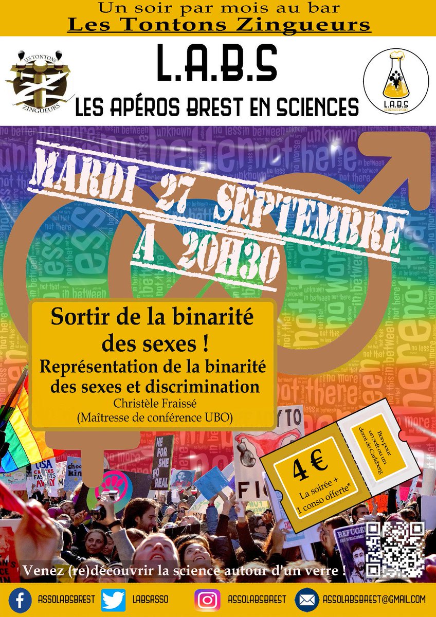 LabsAsso's tweet photo. Il est là, il est beau, c'est le thème de la rentrée !

Cette fois-ci, c'est Christèle Fraïssé, maîtresse de conférences en psychologie sociale à l'UBO qui vous parlera de la représentation de la binarité des sexes et discriminations ! https://t.co/BssP1YVThz