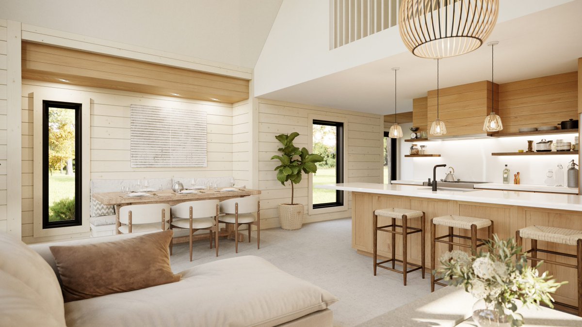 timberblock's tweet photo. #InteriorWeek continues! Today, we're give you a look inside 2022's most popular model - the Berghaus. This Farmhouse is so loved, thanks to it's fabulous overall design. It's 1516 square feet, has 3 bedrooms and 2 baths, is light and airy & has a comfy feeling all around. https://t.co/oIoisZflLS