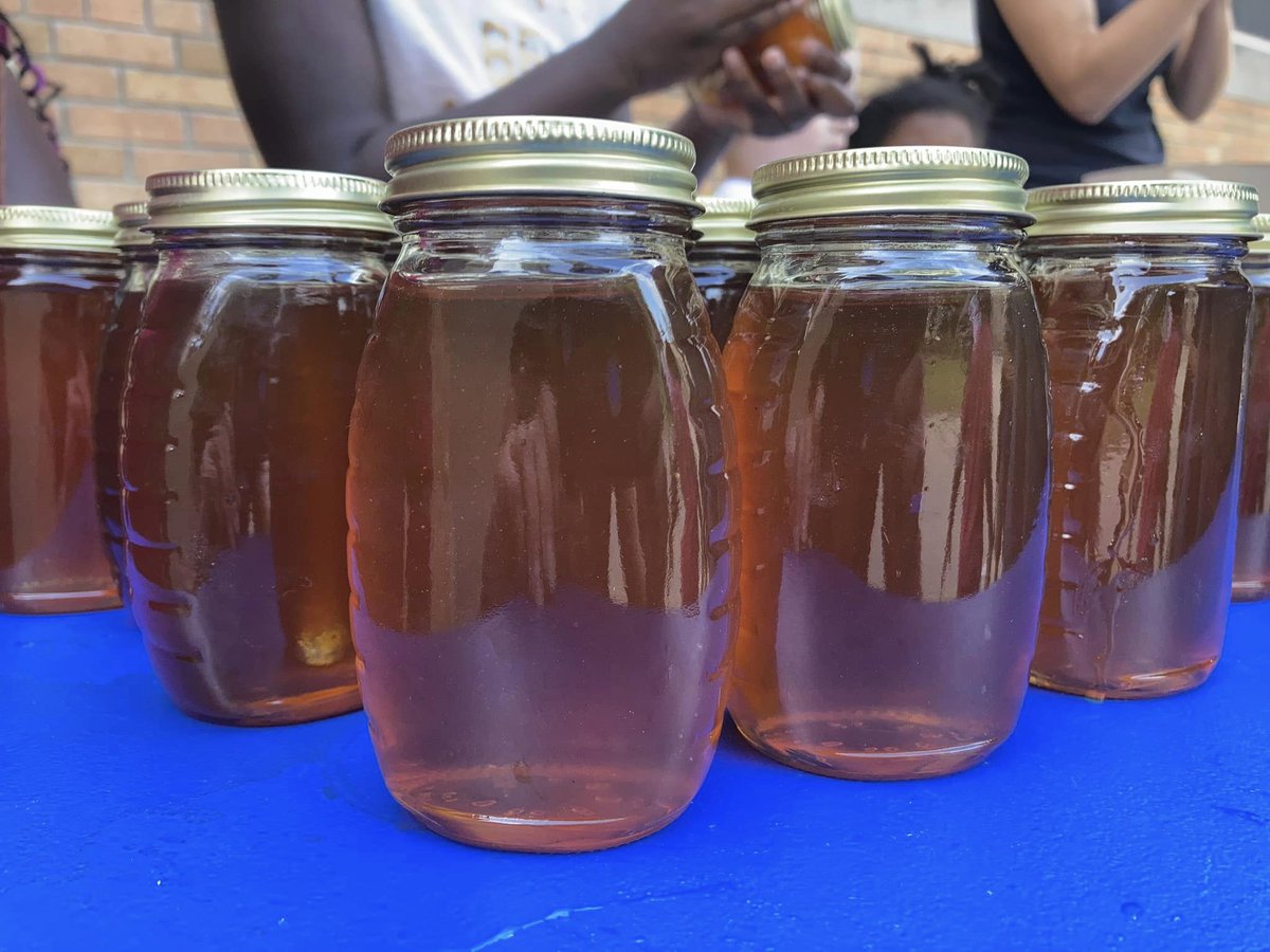 cwoverstreet's tweet photo. Honey jarring time with our Garden Club and parent/beekeeper @WholeKidsFnd #CPSSuccess https://t.co/tUrPBHyPxd