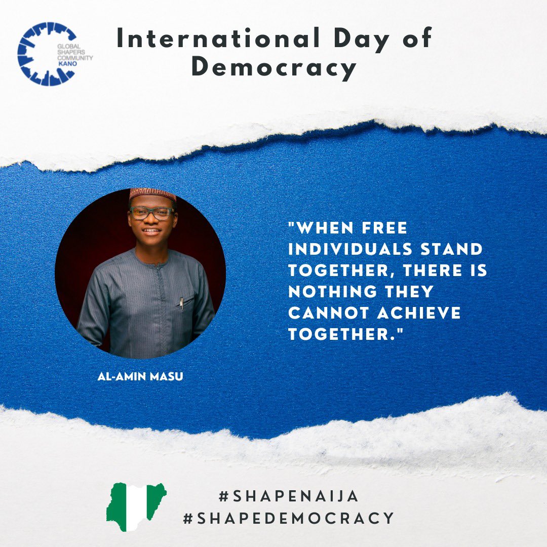ShapersKano's tweet photo. This year Democracy Day focuses on amplifying the importance of media freedom to democracy and peace, the Global Shaper Hubs in Nigeria has decided to embark on a collective social media campaign.

#SHAPENAIJA #SHAPEDEMOCRACY https://t.co/FPZtdA59oK