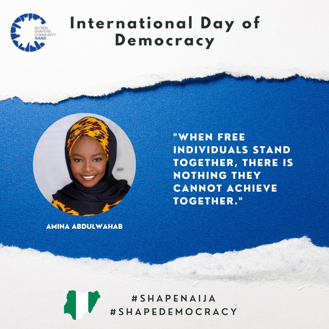 ShapersKano's tweet photo. This year Democracy Day focuses on amplifying the importance of media freedom to democracy and peace, the Global Shaper Hubs in Nigeria has decided to embark on a collective social media campaign.

#SHAPENAIJA #SHAPEDEMOCRACY https://t.co/FPZtdA59oK