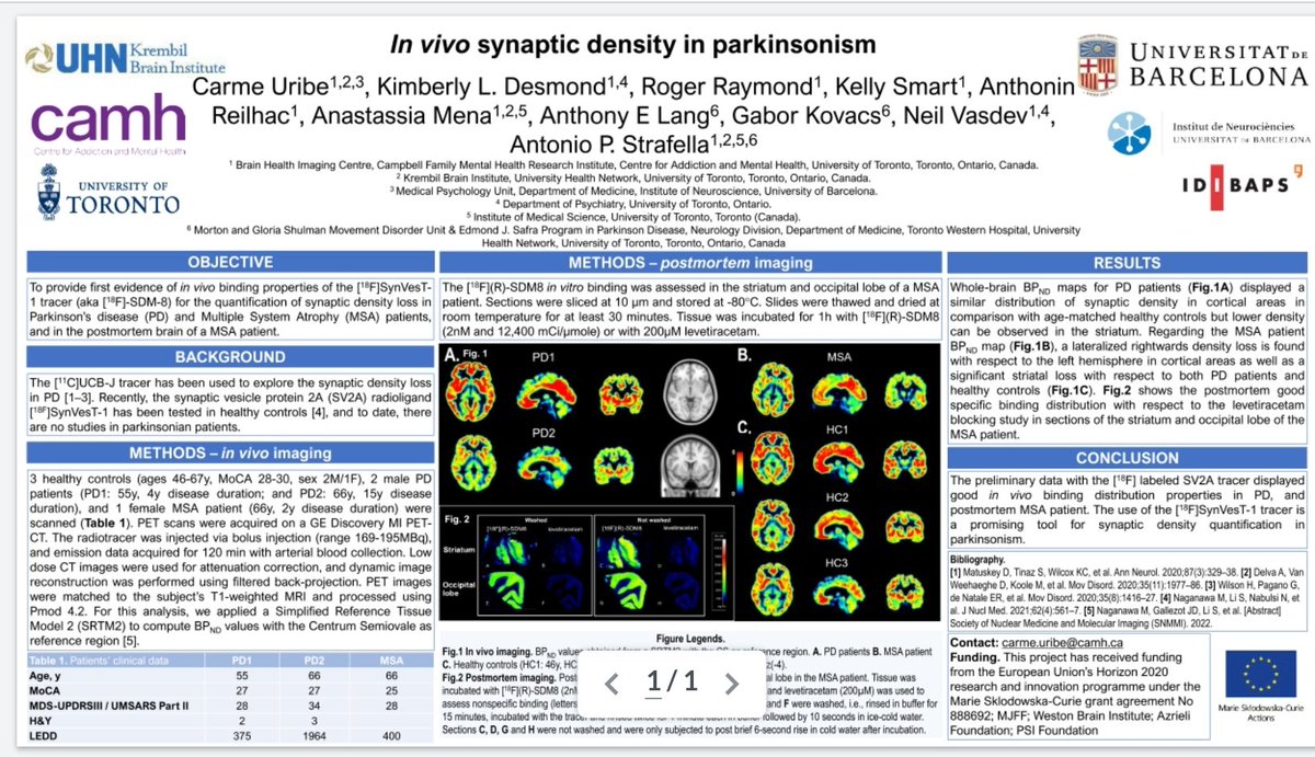 Carme Uribe (@carmeuribe) on Twitter photo Today I will be presenting at #mds2022 our work on synaptic density loss in parkinsonism. Come check it out, poster #210 today 1.30-2pm. <a href="/APStrafella/">Antonio Strafella</a> #msca #synpark Today I will be presenting at #mds2022 our work on synaptic density loss in parkinsonism. Come check it out, poster #210 today 1.30-2pm. <a href="/APStrafella/">Antonio Strafella</a> #msca #synpark