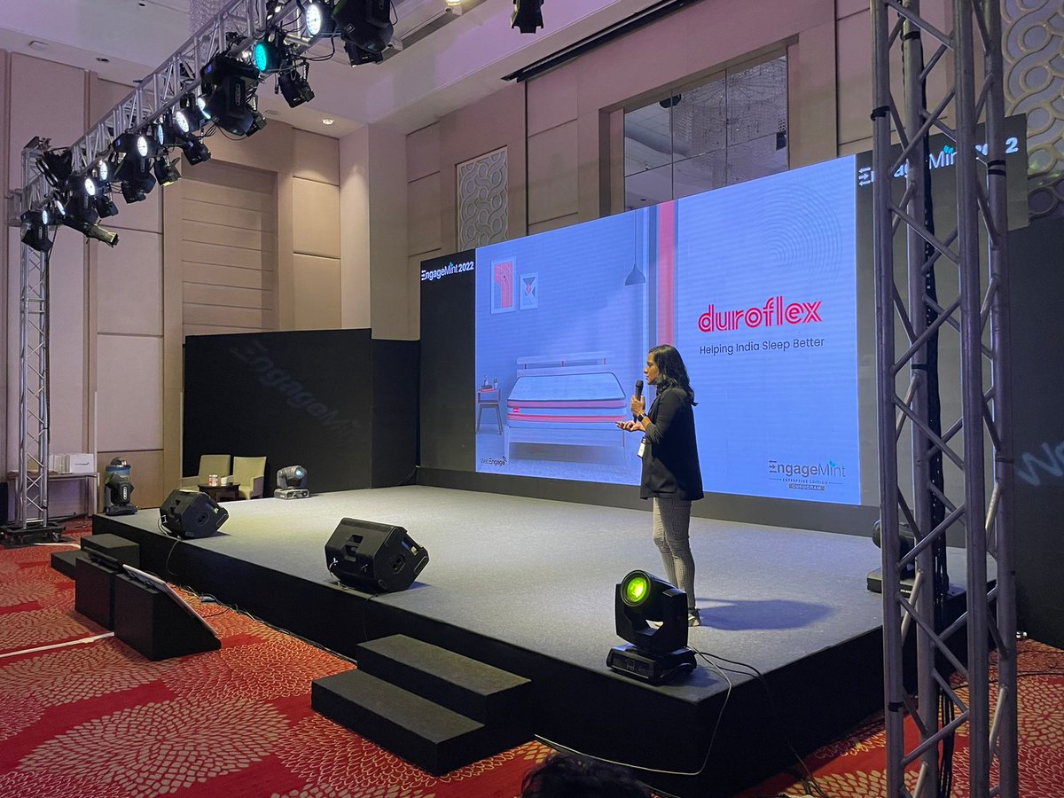 WebEngage's tweet photo. How does a brand like @Duroflex_world that was founded in 1963, transform itself to adopt a digital, consumer-first approach? 

Get the answers in our next session as @smita_murarka,
CMO at Duroflex, takes us through Duroflex's #DigitalTransformation journey🚀

#EngageMint22 https://t.co/Hr0Ryni6BC