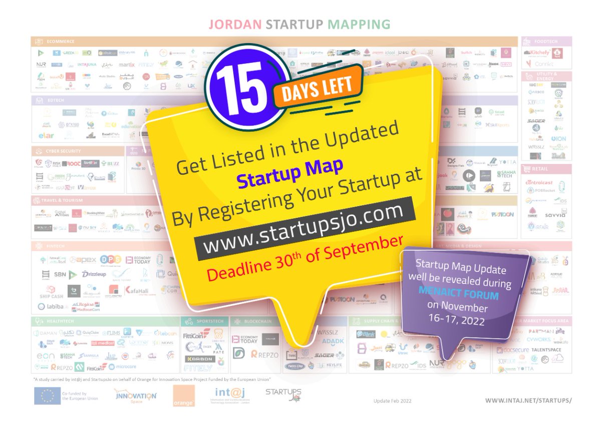 intajICTJO's tweet image. ⏳15 Days Left to get positioned on the next #StartupMap update

If you own a #startup or know a #StartupCompany owner, register your startup on startupsjo.com/user/register &amp;amp;include your full detailed info to be listed in the #startupmapping update

@startupjo @orangeJo @BIGByOrange