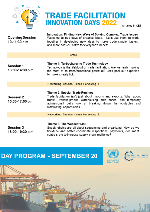 UNCTAD_TLB's tweet photo. π£ #TFID22 is happening next week!
Tune in to learn what's the latest in #tradefacilitation.
Register now: https://t.co/FpUMQZ6aNx https://t.co/bNjQp6Vg0N