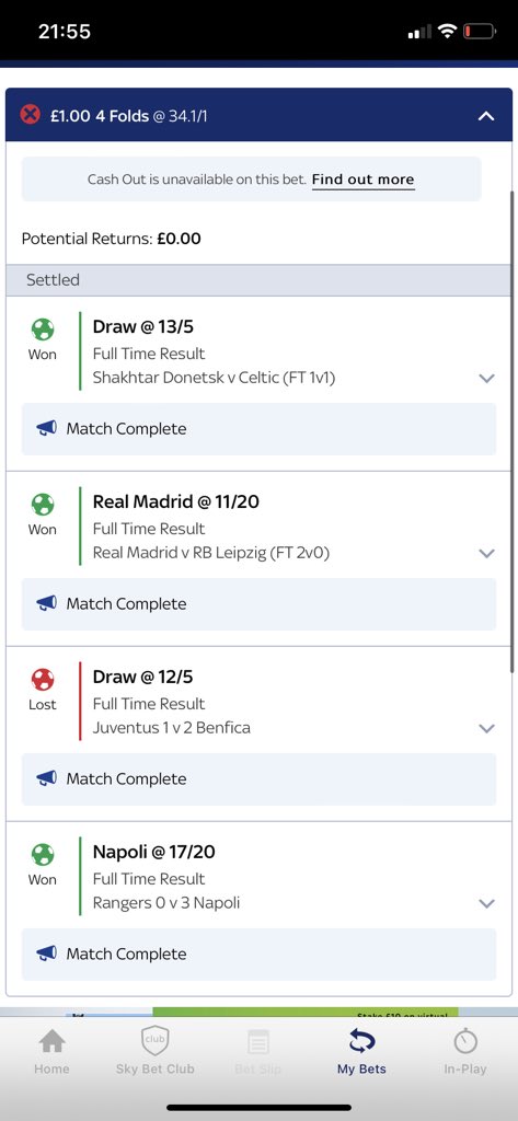 TheCornishTips1's tweet photo. Whiskers away from landing a big 34/1 last night 😩 Juve even had a late equaliser disallowed 😓 https://t.co/qTZ6t8Arj6