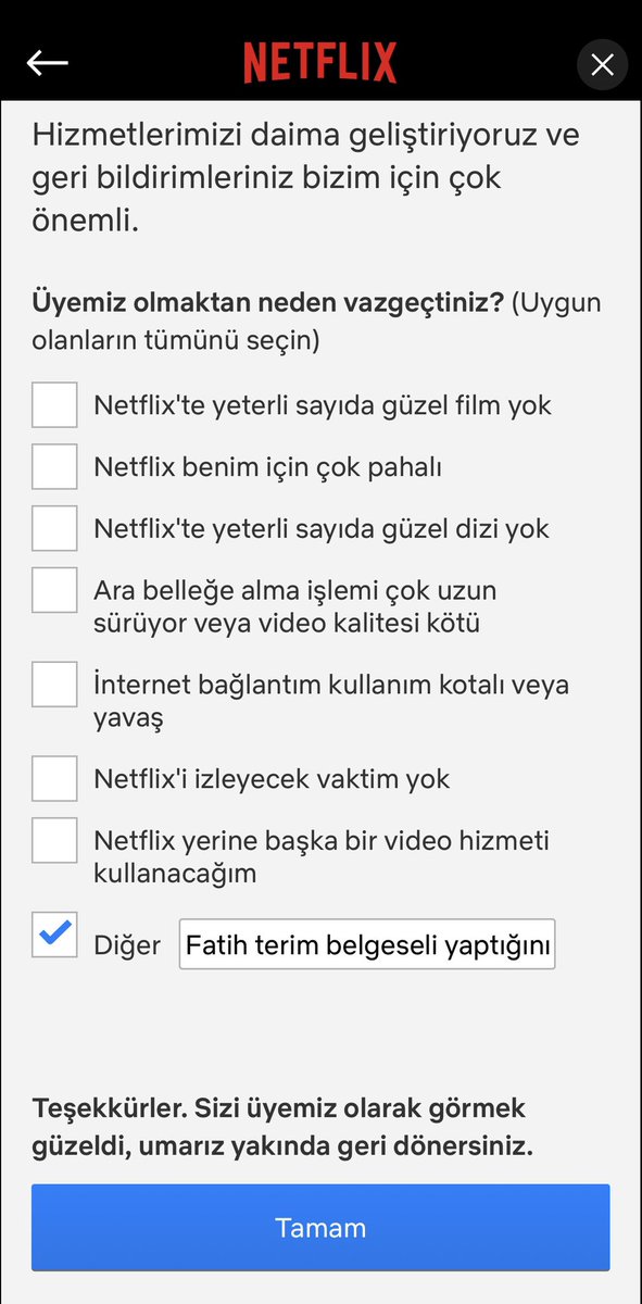 Netflix iptal işlemi tamamdır💛💙