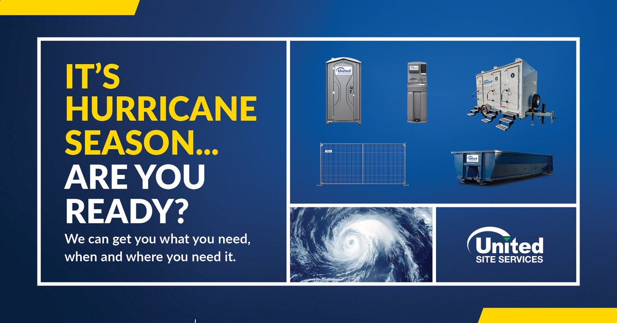 UnitedSiteServ's tweet photo. USS partners with organizations of all sizes to design comprehensive emergency relief plans. Give us a call and we will help you be prepared this #hurricaneseason with temporary site services. #hurricane #bepreparednotscared #EasySafeClean https://t.co/Am4A5HFdJl