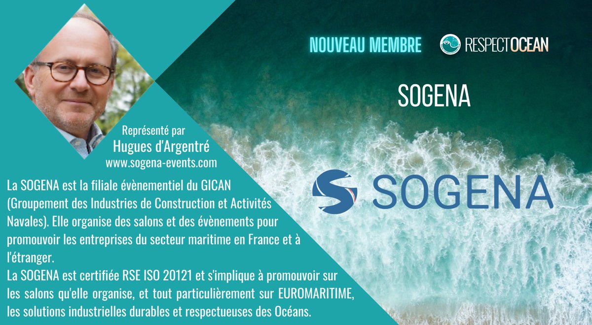 Respect_Ocean's tweet photo. 📣🌊[BIENVENUE] Nous sommes heureux d'accueillir un nouvel adhérent, #SOGENA, la filiale évènementiel du GICAN.

▶️ Découvrir la Sogena : https://t.co/sK3iMScUhM 

👥 Vous portez une solution, une innovation, une action pour la préservation de l'Océan. Rejoignez-nous ! https://t.co/fJkyR0Ue3u