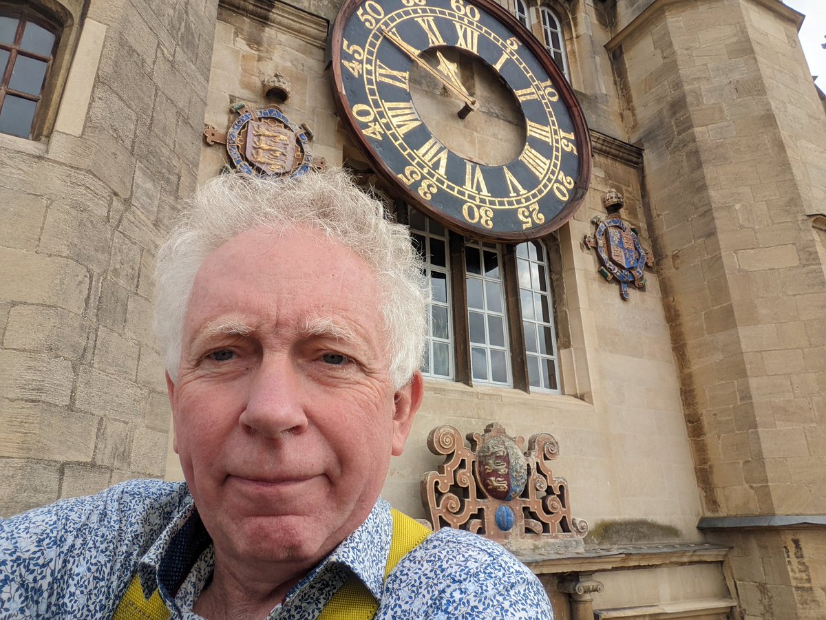 Thanks to Sarah and Robero for taking me up to the clock dial in a cherry picker to tighten up the pigeon wire on the minute hand. @TrinCollCam