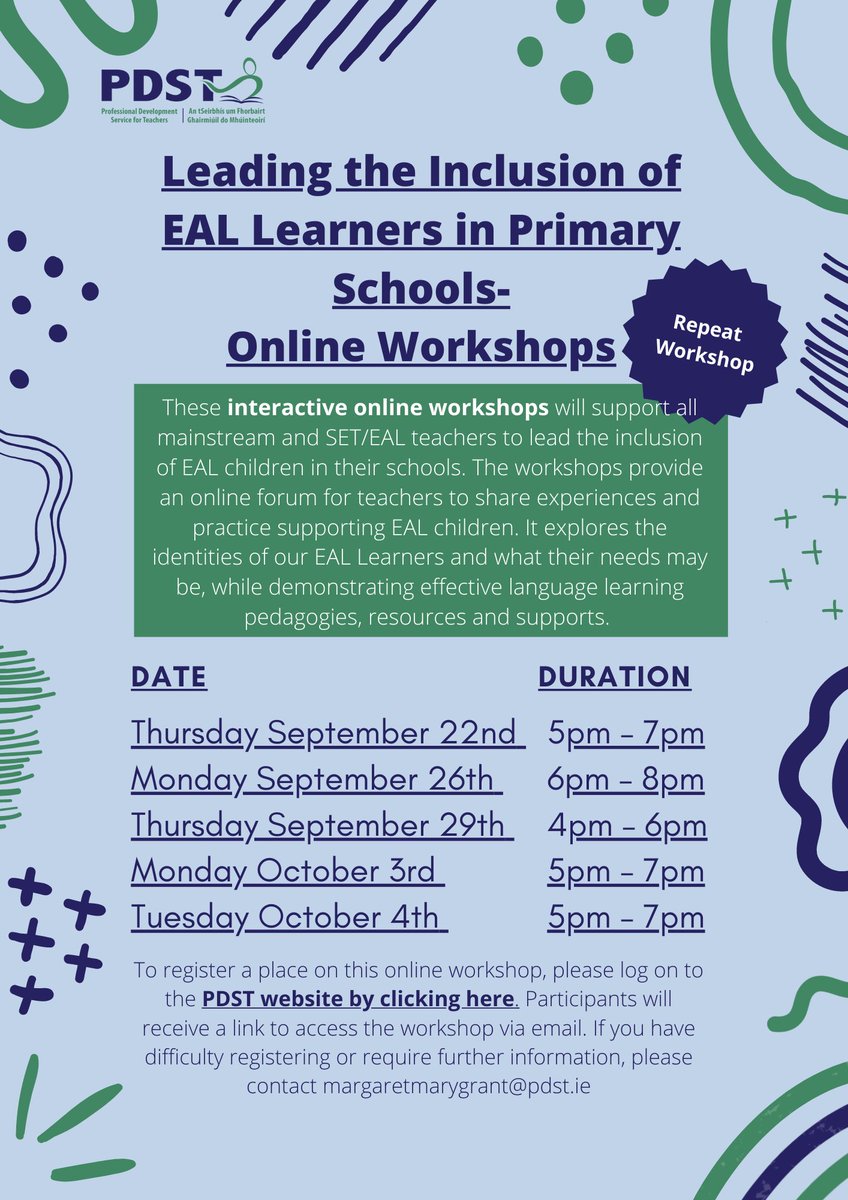 Click here to sign up for our EAL online workshops pdst.ie/onlinebooking?…