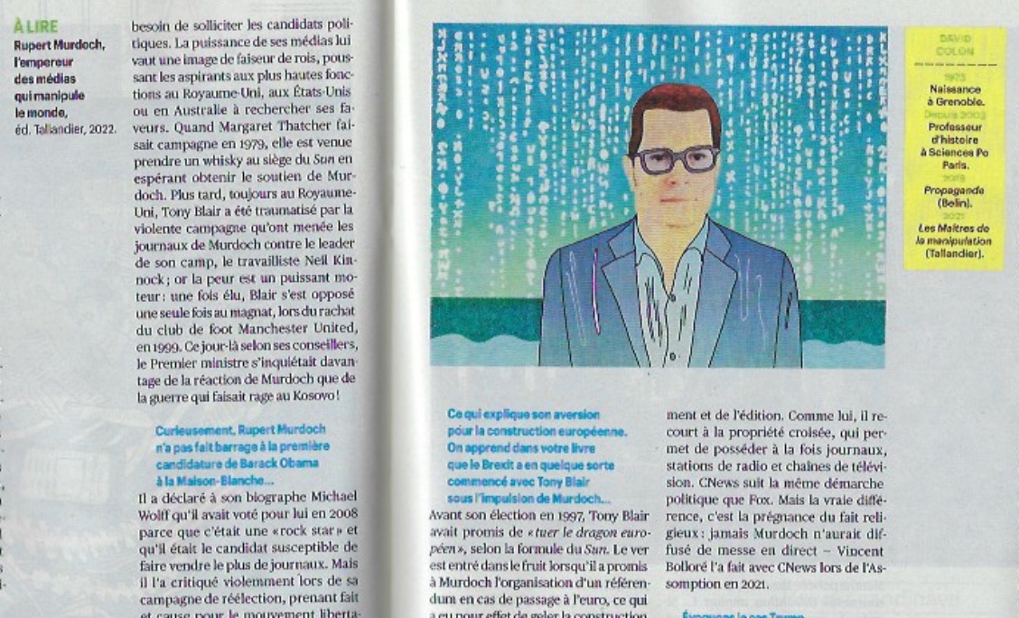 Un grand merci à <a href="/Telerama/">Télérama</a>  de m'avoir accordé trois pages d'entretien avec <a href="/oliviertesquet/">Olivier Tesquet</a> l'occasion de la parution - aujourd'hui ! - de mon livre consacré à #Murdoch. Vous trouverez l'entretien à cette adresse : lnkd.in/ekiB-9ip cc <a href="/MurdochBio/">Rupert Murdoch : L’homme qui manipule le monde</a>