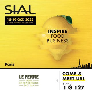 Olio_LE_FERRE's tweet photo. Le Ferre extra virgin olive oil company will be in Paris at Sial at Hall 1, Stand 1G 127 with all its olive oil offer, services and contents.
Book your meeting at 👉 info@leferre.it 

#sial2022 #SIALParis #Paris #extravirginoliveoil #olioextraverginedioliva #leferre #olioleferre https://t.co/bt1XHQufCX