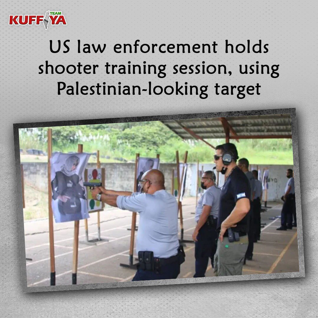 KuffiyaPlus's tweet photo. Law enforcement in North Carolina gave an active shooter training session to middle and high school students, using a target appeared to be a Palestinian with his head wrapped in a keffiyeh. https://t.co/fopXXlDvRr